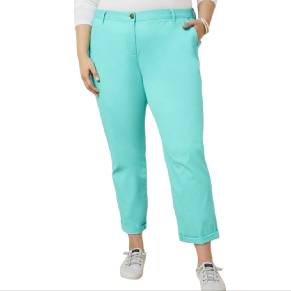 Talbots Relaxed Chino Pants Women's Size 16 Aqua Blue Cropped Cuffed